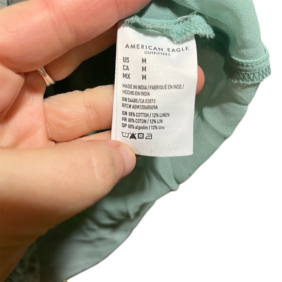 American Eagle Green and White Floral Patterned Skirt  Elastic Waist Band - Picture 2 of 8